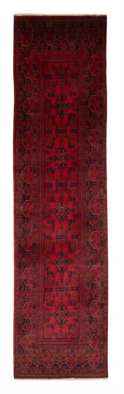 Bordered  Traditional Red Runner rug 10-ft-runner Afghan Hand-knotted 376963