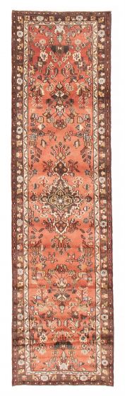Bordered  Traditional Brown Runner rug 10-ft-runner Persian Hand-knotted 385054