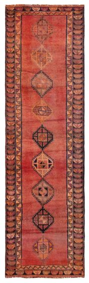 Bordered  Tribal Red Runner rug 13-ft-runner Turkish Hand-knotted 389592