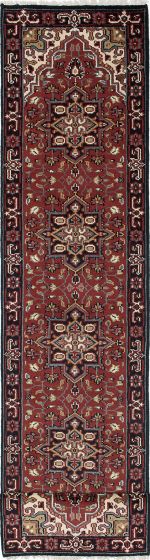 Geometric  Traditional Red Runner rug 16-ft-runner Indian Hand-knotted 219257