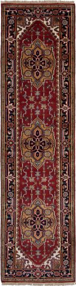 Bordered  Traditional Red Runner rug 10-ft-runner Indian Hand-knotted 268118