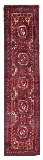 Bordered  Tribal Red Runner rug 8-ft-runner Afghan Hand-knotted 384695