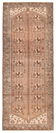 Vintage/Distressed Brown Runner rug 10-ft-runner Turkish Hand-knotted 388795
