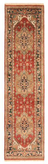 Bordered  Traditional Red Runner rug 10-ft-runner Indian Hand-knotted 370024