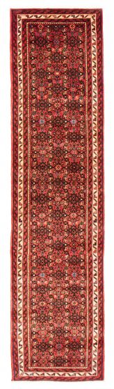 Bordered  Traditional Red Runner rug 10-ft-runner Persian Hand-knotted 380578
