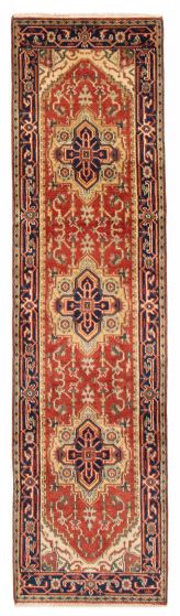 Bordered  Traditional Brown Runner rug 10-ft-runner Indian Hand-knotted 386962