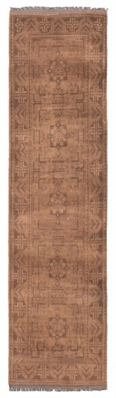 Geometric  Vintage Brown Runner rug 9-ft-runner Afghan Hand-knotted 392103