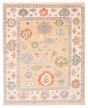 Bordered  Transitional Green Area rug 6x9 Indian Hand-knotted 377445