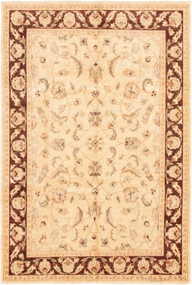 Bordered  Traditional Ivory Area rug 5x8 Afghan Hand-knotted 293001