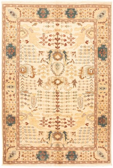 Bordered  Traditional Ivory Area rug 5x8 Afghan Hand-knotted 318430