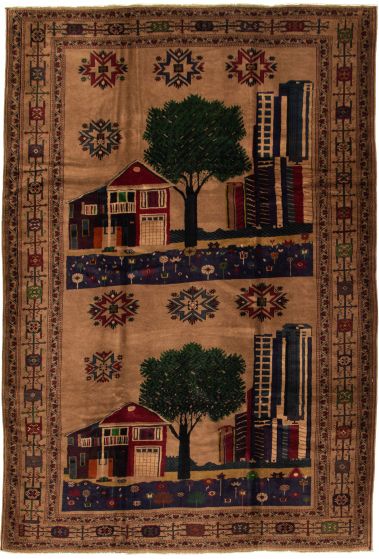 Bordered  Tribal Brown Area rug 6x9 Afghan Hand-knotted 325922