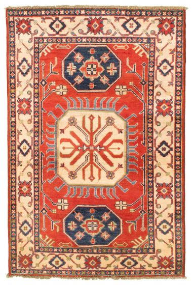 Bordered  Tribal Red Area rug 3x5 Afghan Hand-knotted 329382