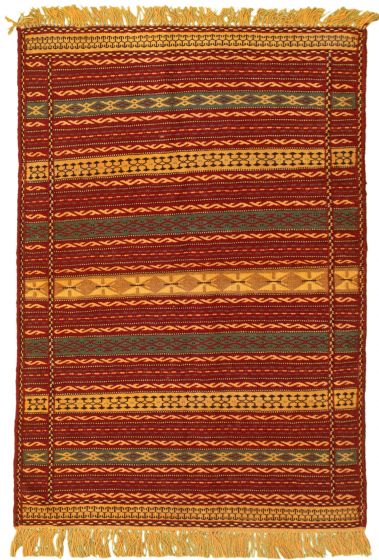 Bordered  Stripes Red Area rug 3x5 Turkish Flat-weave 334639