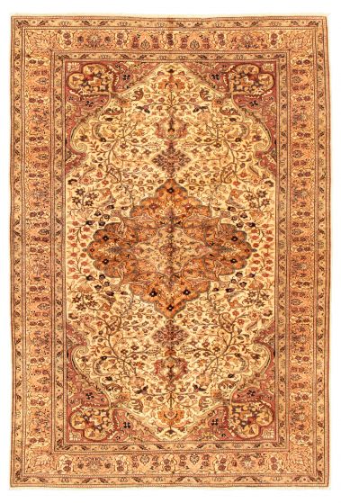 Bordered  Traditional Ivory Area rug 6x9 Turkish Hand-knotted 347660