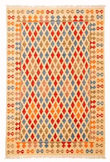 Flat-weaves & Kilims  Transitional Ivory Area rug 5x8 Turkish Flat-Weave 350503