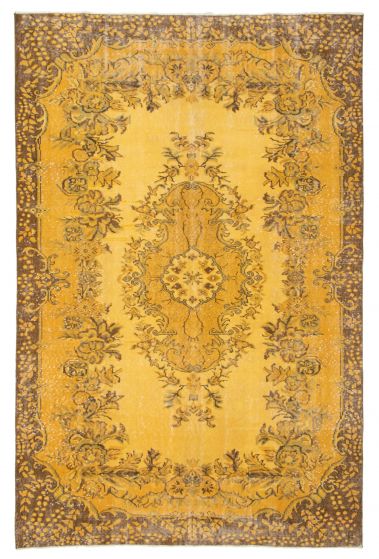 Bordered  Transitional Yellow Area rug 5x8 Turkish Hand-knotted 361131