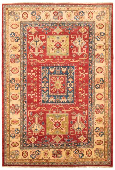 Bordered  Traditional Red Area rug 6x9 Afghan Hand-knotted 363486