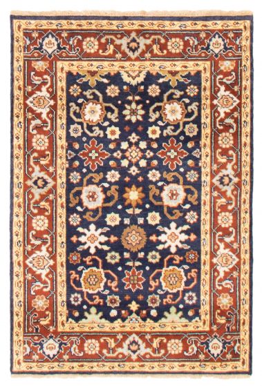 Bordered  Traditional Blue Area rug 3x5 Indian Hand-knotted 369647