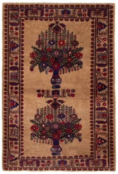 Bordered  Tribal Brown Area rug 3x5 Afghan Hand-knotted 372643
