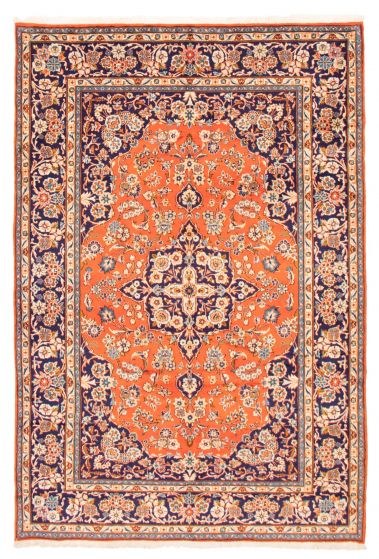 Bordered  Traditional Brown Area rug 6x9 Indian Hand-knotted 373305
