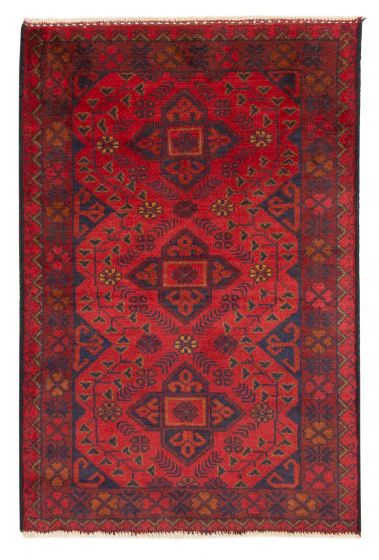 Bordered  Traditional Red Area rug 3x5 Afghan Hand-knotted 376901