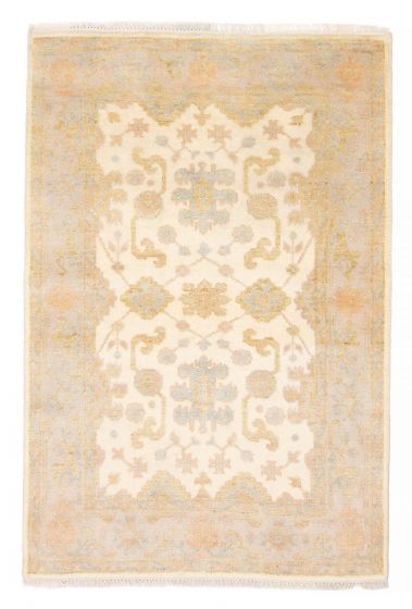 Bordered  Traditional Ivory Area rug 3x5 Indian Hand-knotted 377963