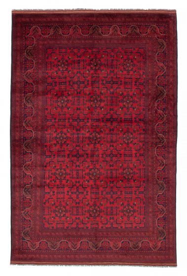 Bordered  Traditional Red Area rug 6x9 Afghan Hand-knotted 377983
