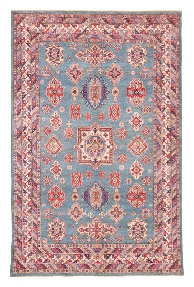 Bordered  Geometric Blue Area rug 6x9 Afghan Hand-knotted 381846