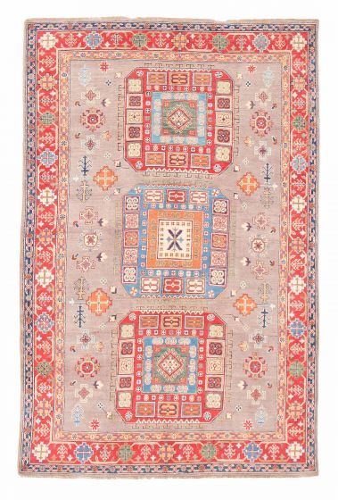 Bordered  Geometric Ivory Area rug 5x8 Afghan Hand-knotted 382041