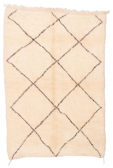 Moroccan  Tribal Ivory Area rug 5x8 Moroccan Hand-knotted 383107