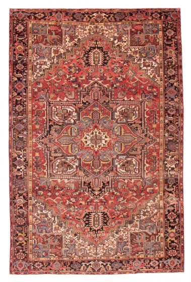 Bordered  Vintage/Distressed Red Area rug 9x12 Turkish Hand-knotted 384941