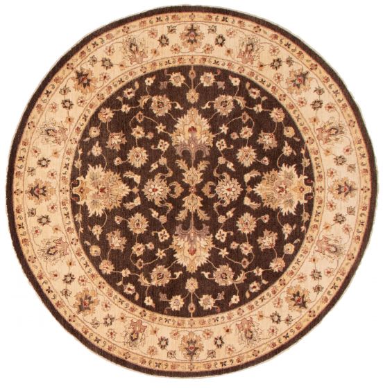 Bordered  Traditional Brown Area rug Round Pakistani Hand-knotted 374738