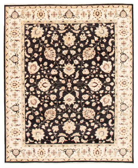 Bordered  Traditional Black Area rug 6x9 Pakistani Hand-knotted 362217
