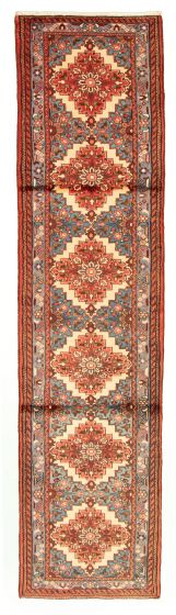 Bordered  Traditional Ivory Runner rug 11-ft-runner Persian Hand-knotted 323283