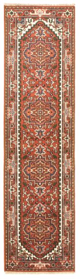 Bordered  Traditional Red Runner rug 10-ft-runner Indian Hand-knotted 344628