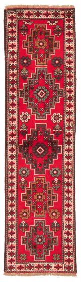 Bordered  Geometric Red Runner rug 9-ft-runner Turkish Hand-knotted 368991