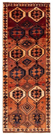 Geometric  Vintage/Distressed Brown Runner rug 11-ft-runner Turkish Hand-knotted 393113