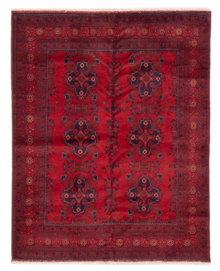 Bordered  Tribal Red Area rug 4x6 Afghan Hand-knotted 325879