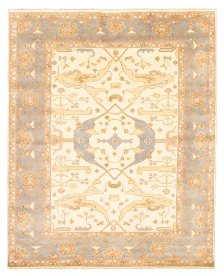 Bordered  Traditional Ivory Area rug 6x9 Indian Hand-knotted 344813