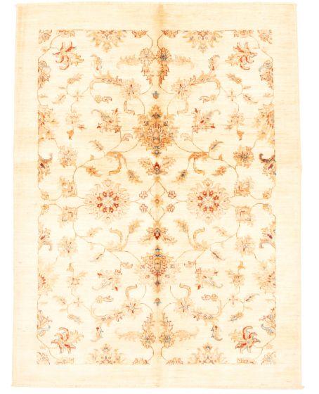 Bordered  Traditional Ivory Area rug 4x6 Afghan Hand-knotted 346715