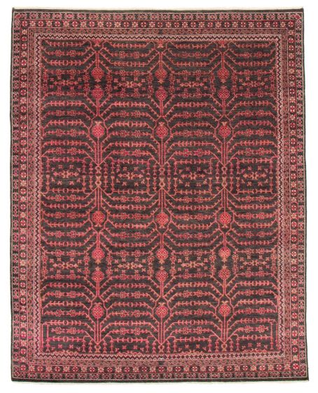 Bordered  Transitional Black Area rug 6x9 Indian Hand-knotted 356559