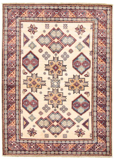 Bordered  Traditional Ivory Area rug 6x9 Afghan Hand-knotted 329210