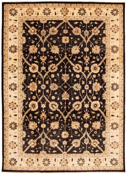 Bordered  Traditional Black Area rug 10x14 Afghan Hand-knotted 337299