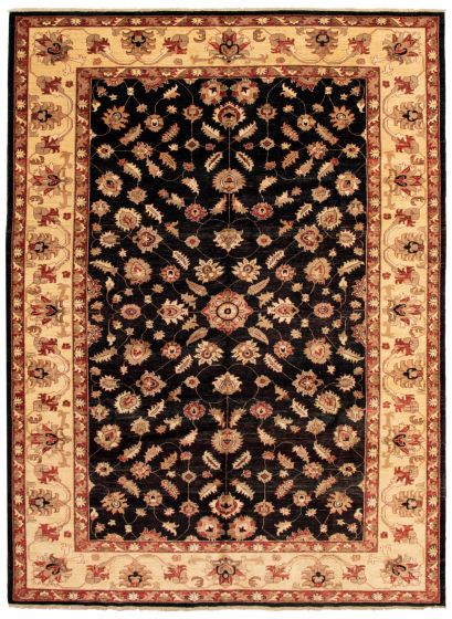 Bordered  Traditional Black Area rug 10x14 Afghan Hand-knotted 337306