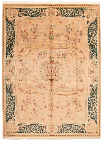 Bordered  Traditional Ivory Area rug 10x14 Pakistani Hand-knotted 338158