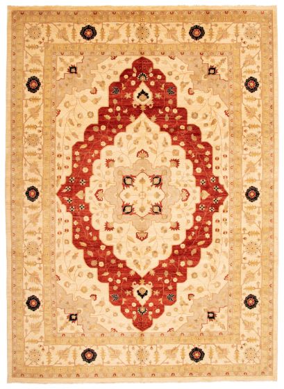 Bordered  Traditional Ivory Area rug 10x14 Afghan Hand-knotted 338232