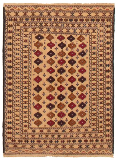 Bordered  Tribal Yellow Area rug 3x5 Afghan Flat-weave 356285