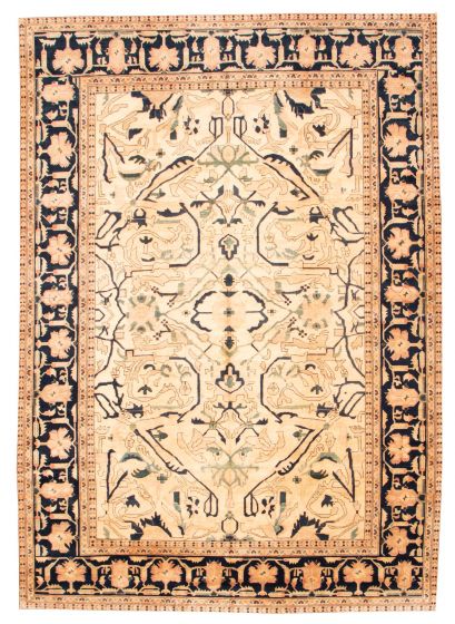 Bordered  Traditional Ivory Area rug 10x14 Afghan Hand-knotted 374393