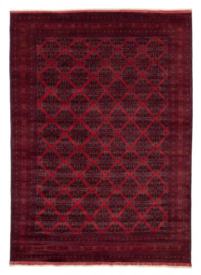 Bordered  Traditional Red Area rug 8x10 Afghan Hand-knotted 377203