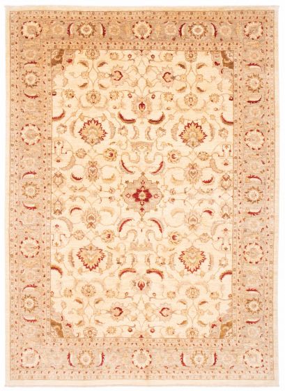Bordered  Traditional Ivory Area rug 8x10 Afghan Hand-knotted 378623